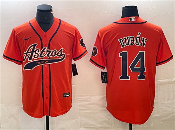 Men's Houston Astros #14 Mauricio Dubón Orange With Patch Cool Base Stitched Baseball Jersey